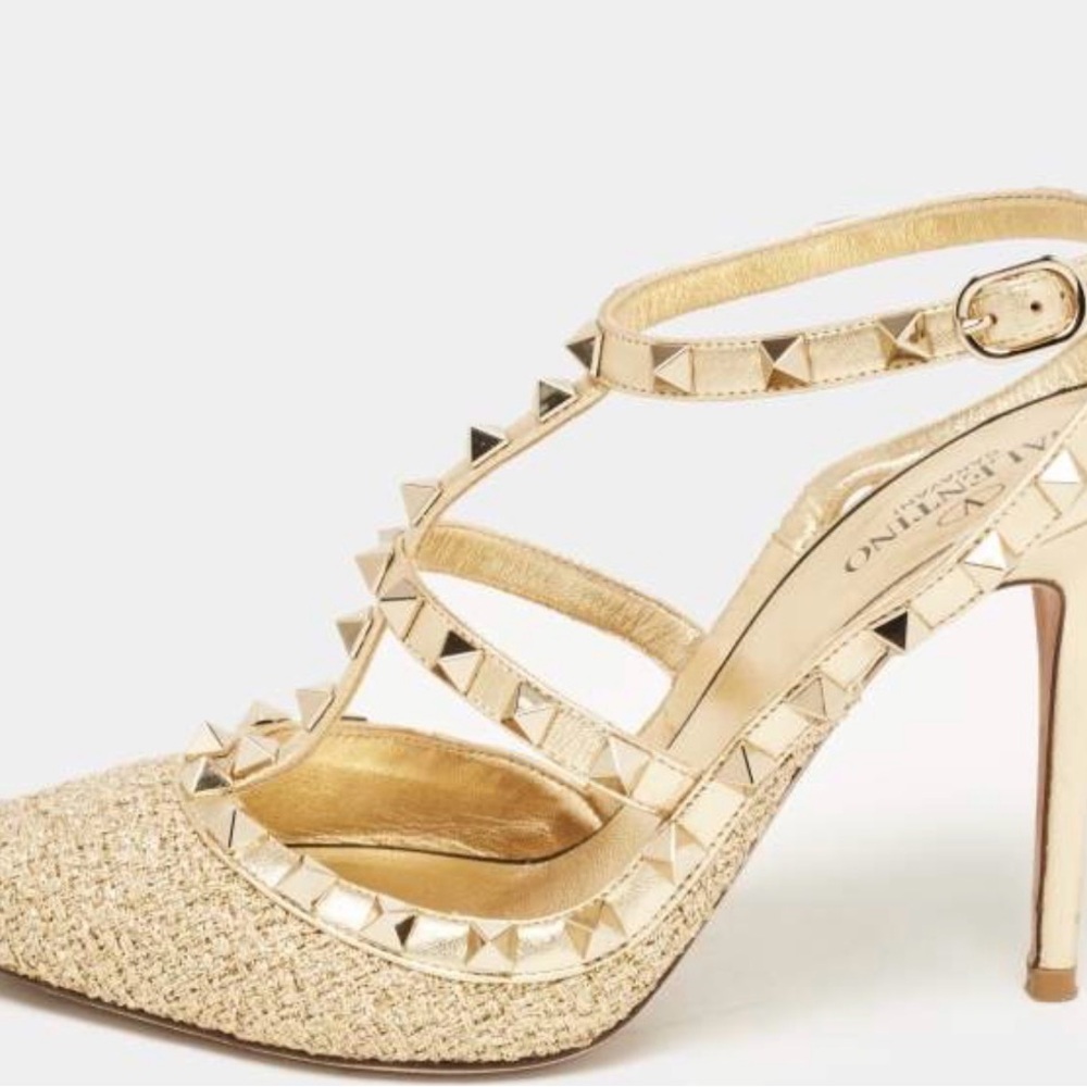 Valentino Garavani Gold and Cream Studded Heels - Picture 8 of 8